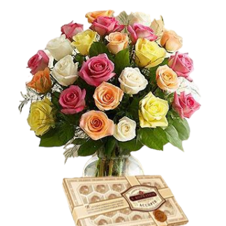 25 colorful roses with chokolates | Flower Delivery Zvenigorod