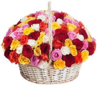 51 colorful roses in the basket | Flower Delivery Zvenigorod